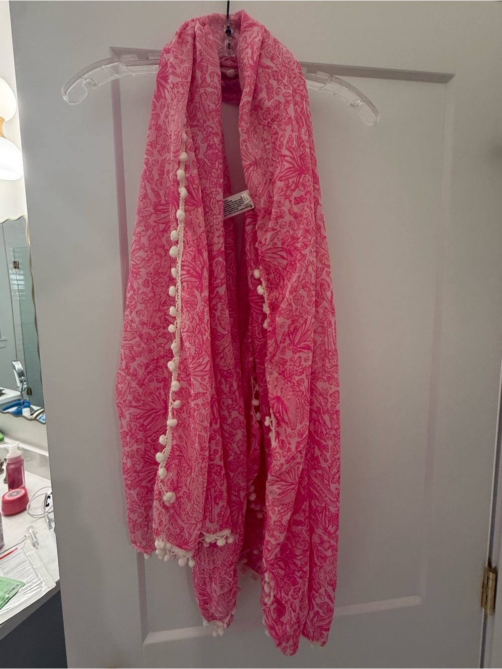 Lilly Pulitzer for Target Pink Floral Pom-Pom Scarf
